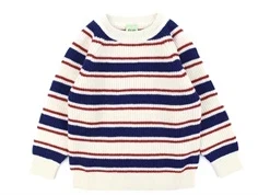 FUB ecru/royal blue/bright red raglan sweater merinould